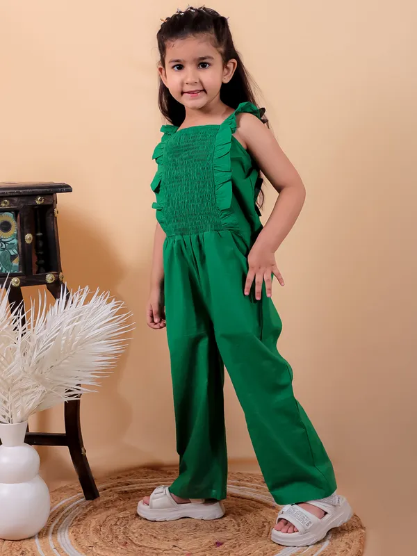 Green_Pure_Cotton_Jumpsuit_With_Smoking
