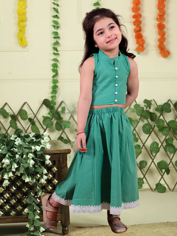 Green_Pure_Cotton_Crop_Top_And_Long_Skirt
