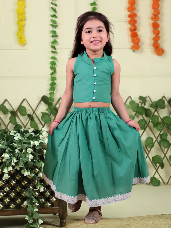 Green_Pure_Cotton_Crop_Top_And_Long_Skirt