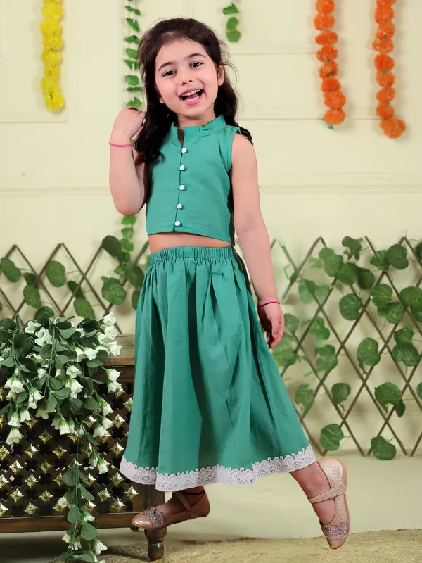 Green_Pure_Cotton_Crop_Top_And_Long_Skirt