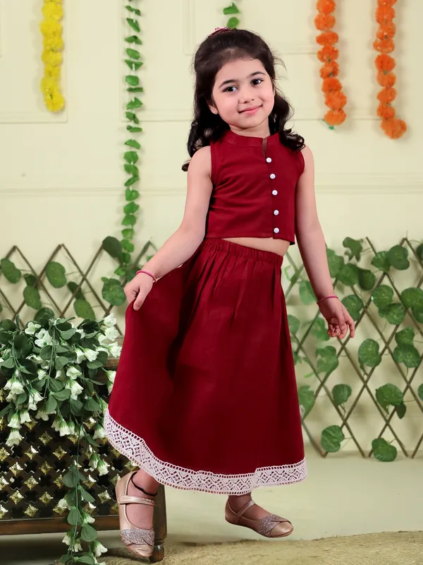 Maroon_Pure_Cotton_Crop_Top_And_Long_Skirt