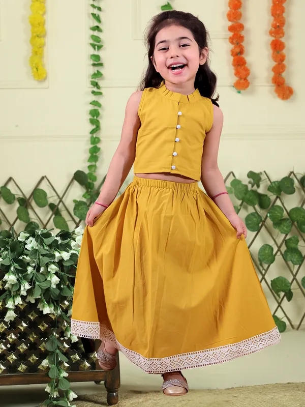Yellow_Pure_Cotton_Crop_Top_And_Long_Skirt