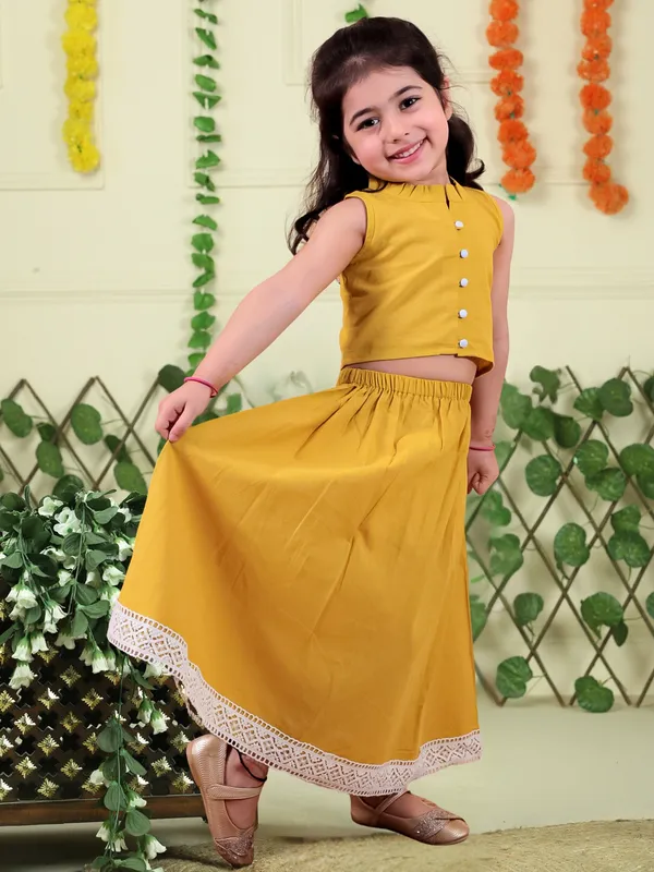 Yellow_Pure_Cotton_Crop_Top_And_Long_Skirt