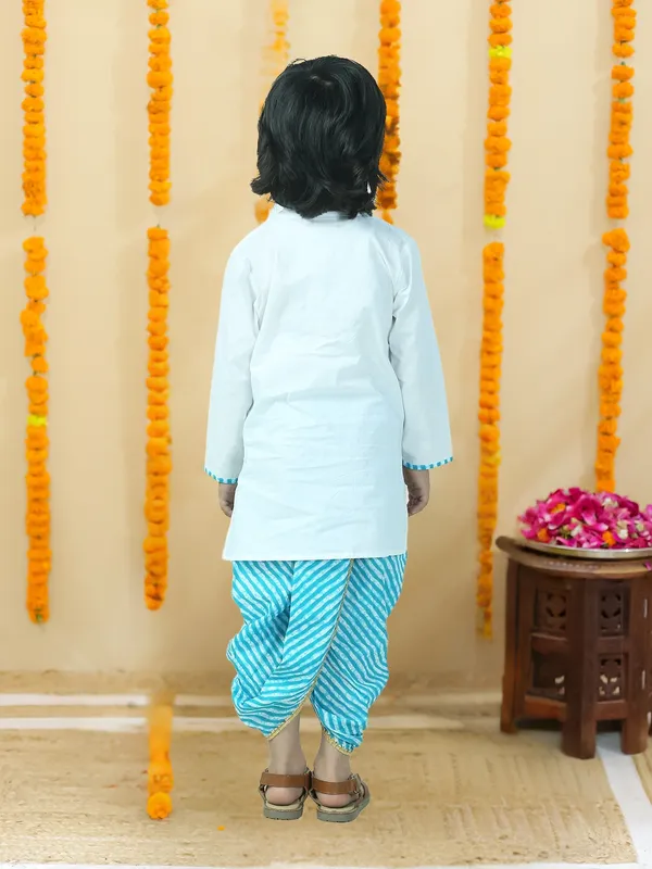 Blue_Pure_Cotton_White_Kurta_And_Dhoti_With_Leheriya_Print