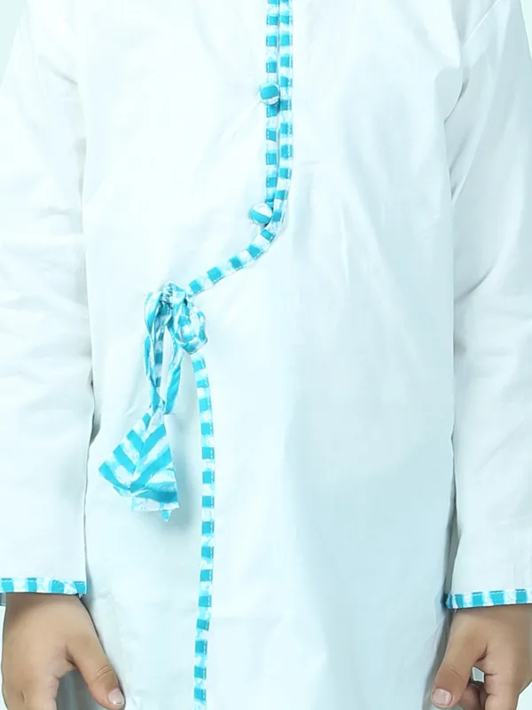 Blue_Pure_Cotton_White_Kurta_And_Dhoti_With_Leheriya_Print
