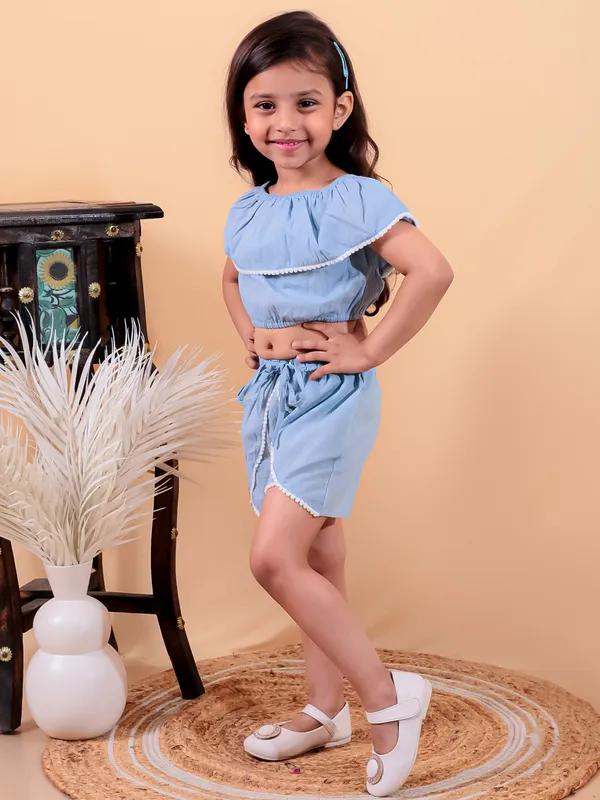Sky_Blue_Pure_Cotton_Crop_Top_With_Shorts_Set