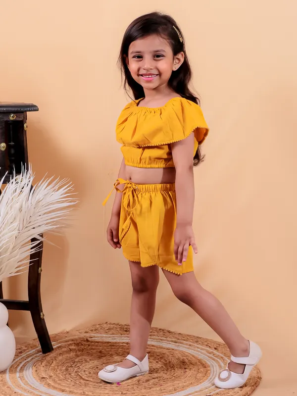Yellow_Pure_Cotton_Crop_Top_With_Shorts_Set