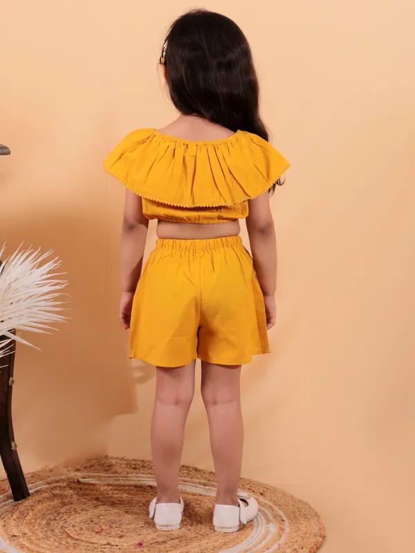 Yellow_Pure_Cotton_Crop_Top_With_Shorts_Set