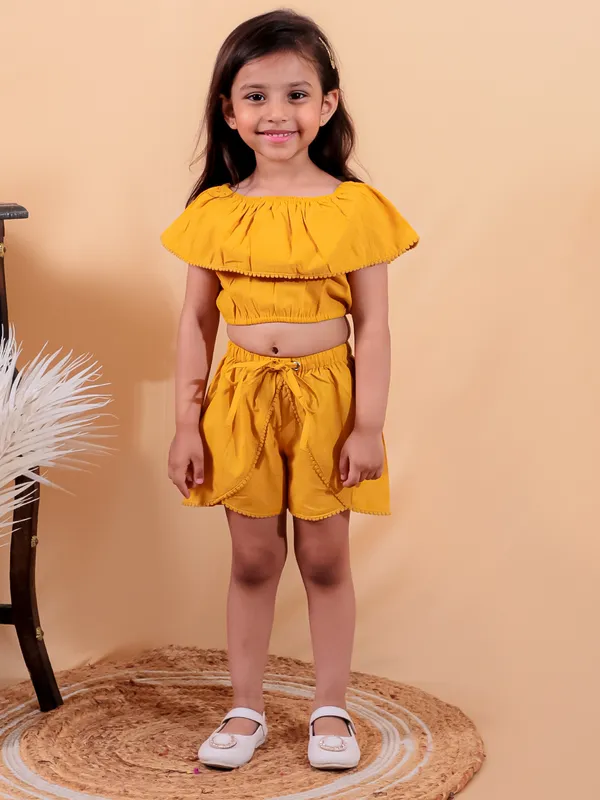 Yellow_Pure_Cotton_Crop_Top_With_Shorts_Set