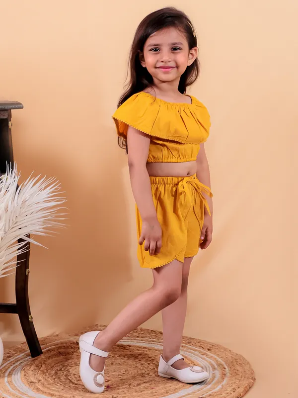 Yellow_Pure_Cotton_Crop_Top_With_Shorts_Set