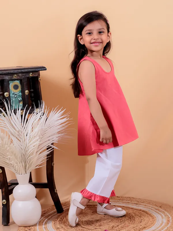Red_Pure_Cotton_Top_And_Pyjamas_With_Frill