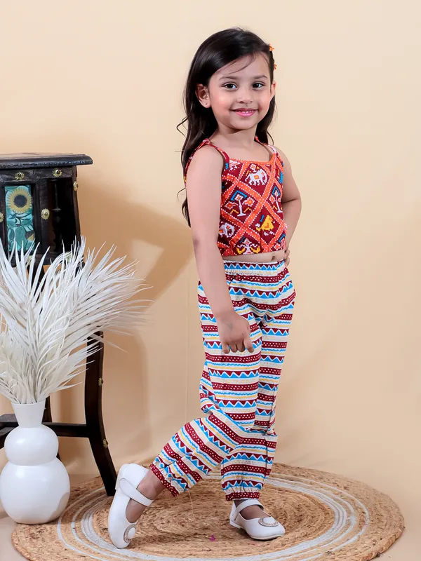 Red_Printed_Pure_Cotton_Crop_Top_With_Adjuster_And_Pyjamas