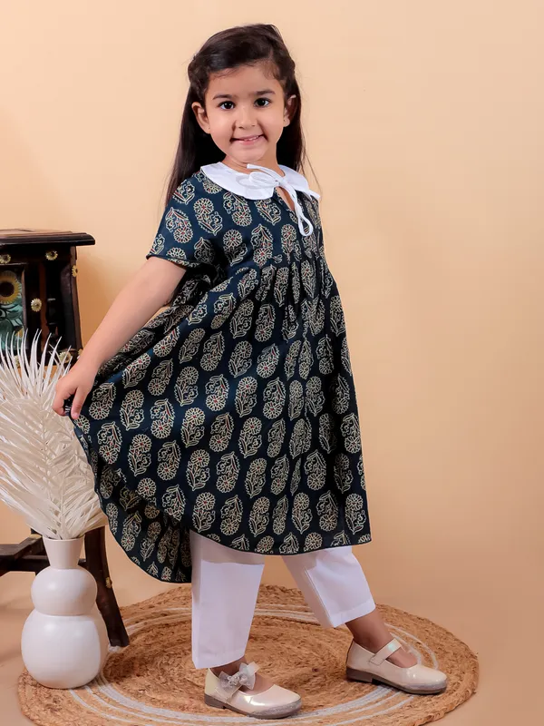 Navy_Blue_Pure_Cotton_Printed_Dress_With_Peter_Pan_Collar_And_Pyjamas
