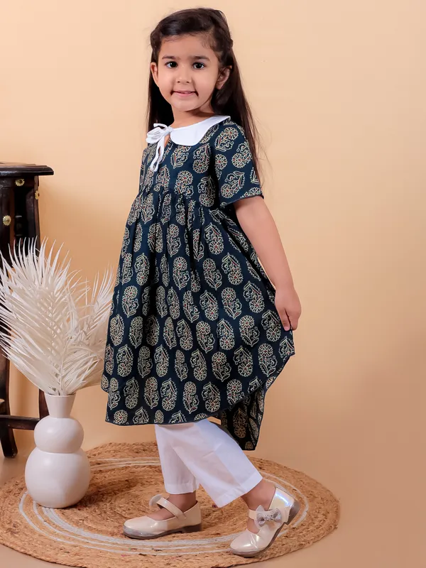 Navy_Blue_Pure_Cotton_Printed_Dress_With_Peter_Pan_Collar_And_Pyjamas