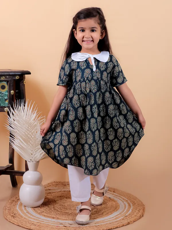 Navy_Blue_Pure_Cotton_Printed_Dress_With_Peter_Pan_Collar_And_Pyjamas
