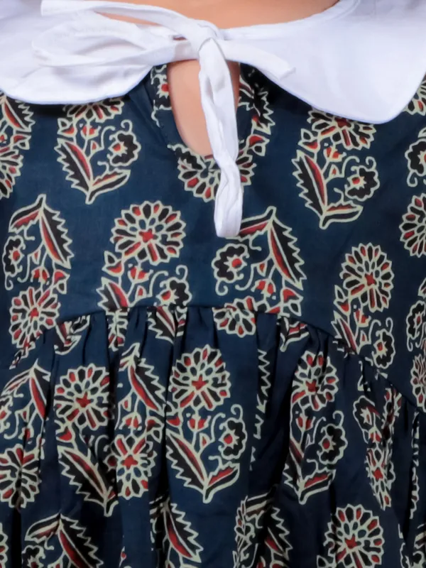 Navy_Blue_Pure_Cotton_Printed_Dress_With_Peter_Pan_Collar_And_Pyjamas