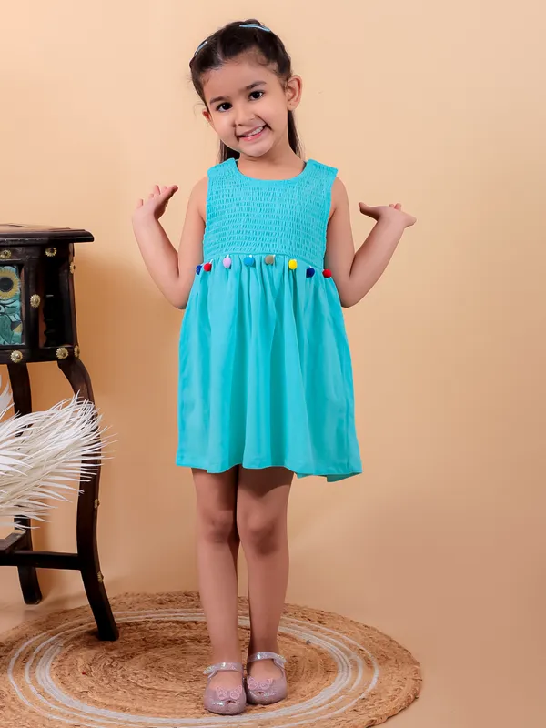 Turquoise_Blue_Cotton_Smoking_One_Piece_Frock
