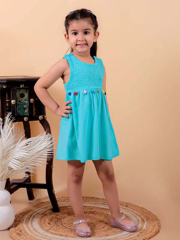 Turquoise_Blue_Cotton_Smoking_One_Piece_Frock