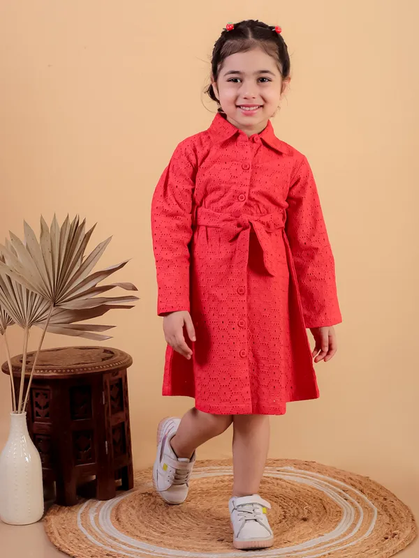 Red_Pure_Cotton_Shiffli_Embroidery_Full_Sleeve_Dress