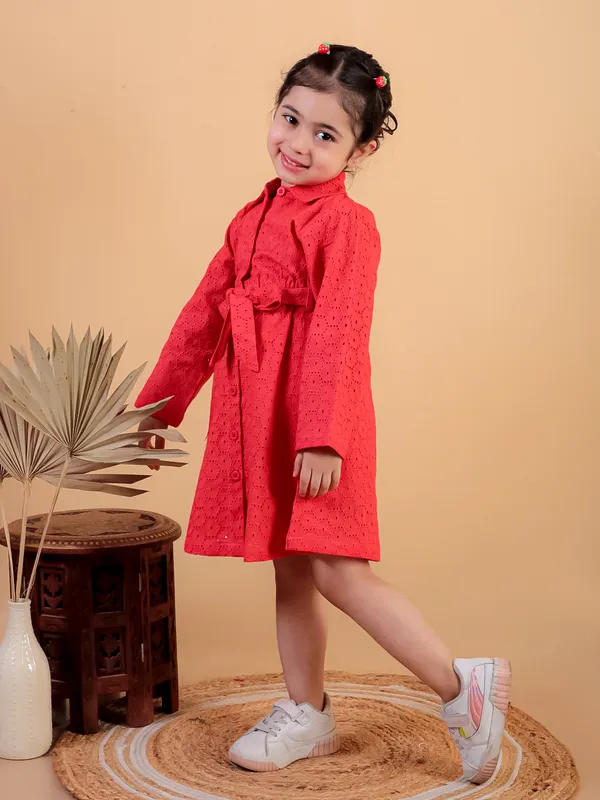 Red_Pure_Cotton_Shiffli_Embroidery_Full_Sleeve_Dress
