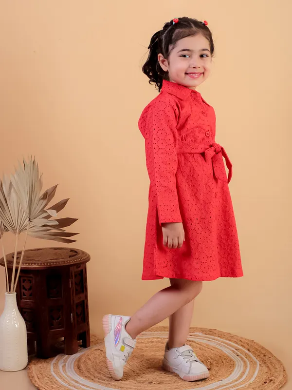 Red_Pure_Cotton_Shiffli_Embroidery_Full_Sleeve_Dress