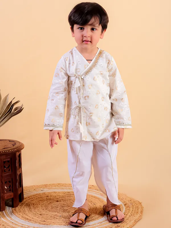 Beige_Pure_Cotton_Golden_Print_Kurta_And_Dhoti