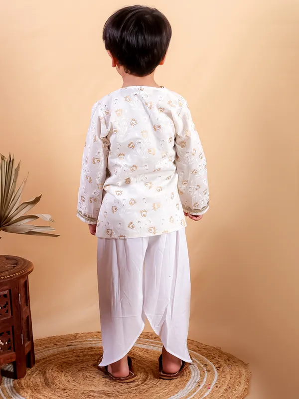 Beige_Pure_Cotton_Golden_Print_Kurta_And_Dhoti