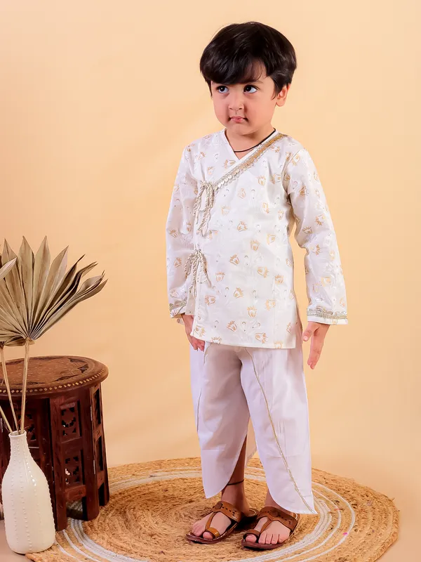 Beige_Pure_Cotton_Golden_Print_Kurta_And_Dhoti