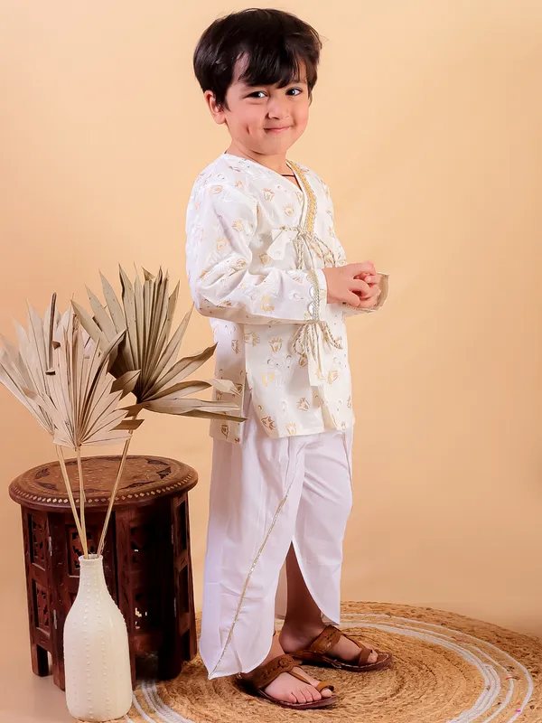 Beige_Pure_Cotton_Golden_Print_Kurta_And_Dhoti