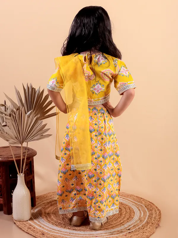 Yellow_Printed_Pure_Cotton_Lehenga_Choli_With_Dupatta