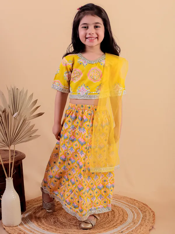 Yellow_Printed_Pure_Cotton_Lehenga_Choli_With_Dupatta