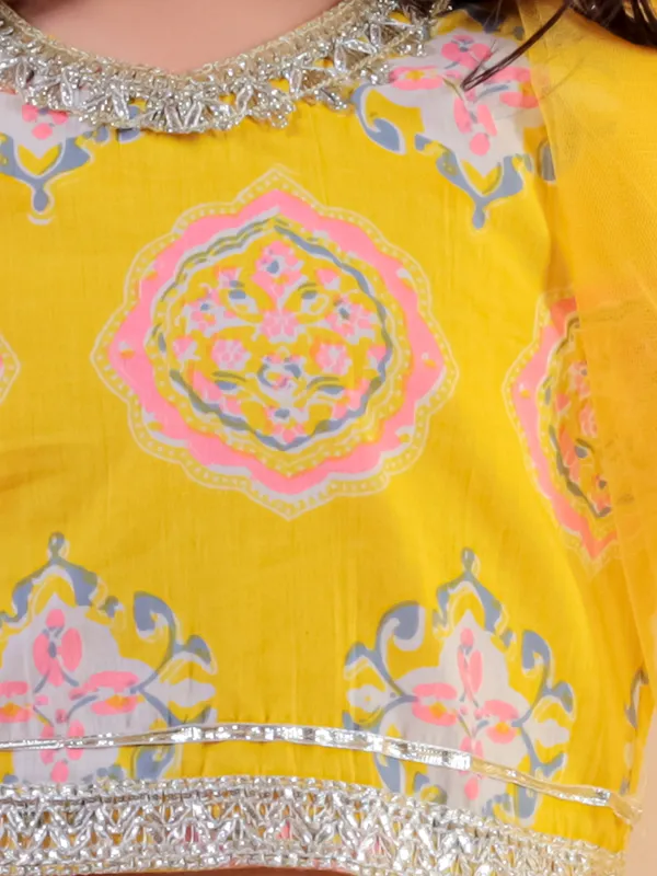 Yellow_Printed_Pure_Cotton_Lehenga_Choli_With_Dupatta
