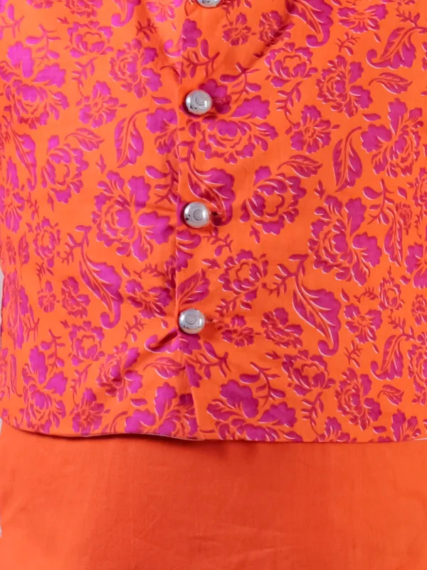 Orange_Pure_Cotton_Printed_Kurta_Pyjama_With_Jacket