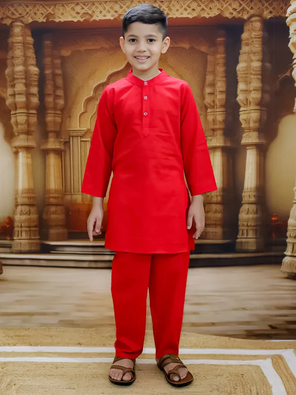 Red_Pure_Cotton_Printed_Kurta_Pyjama_With_Jacket