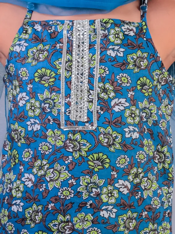 Turquise_Blue_Cotton_Printed_Kurti_With_Sharara_With_Dupatta