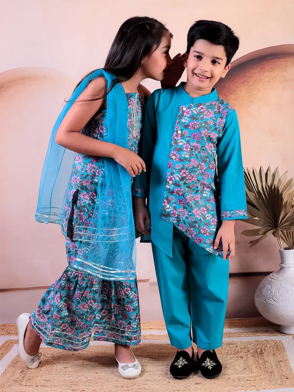 Blue_Pure_Cotton_Printed_Kurta_Pyjama_Set