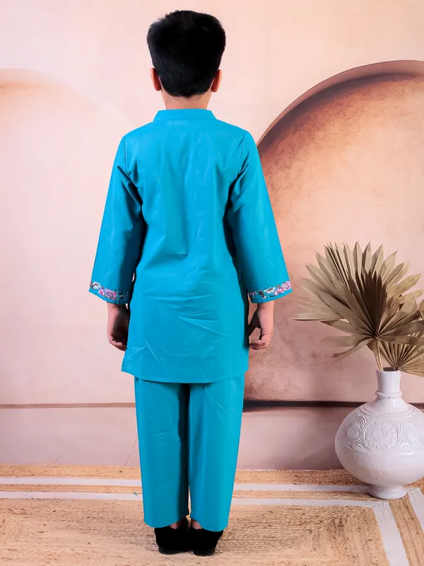 Blue_Pure_Cotton_Printed_Kurta_Pyjama_Set