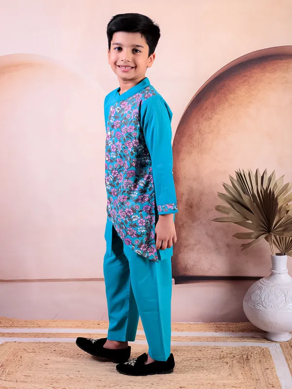 Blue_Pure_Cotton_Printed_Kurta_Pyjama_Set