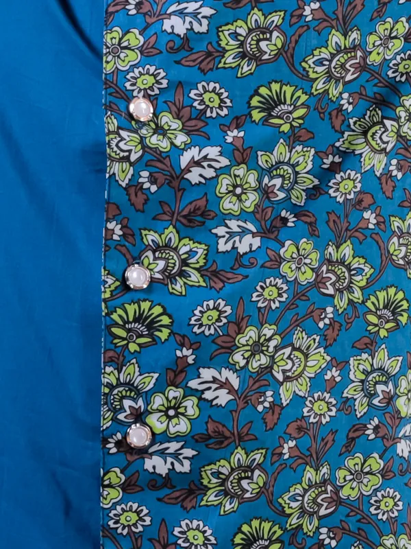 Turquise_Blue_Pure_Cotton_Printed_Kurta_Pyjama_Set