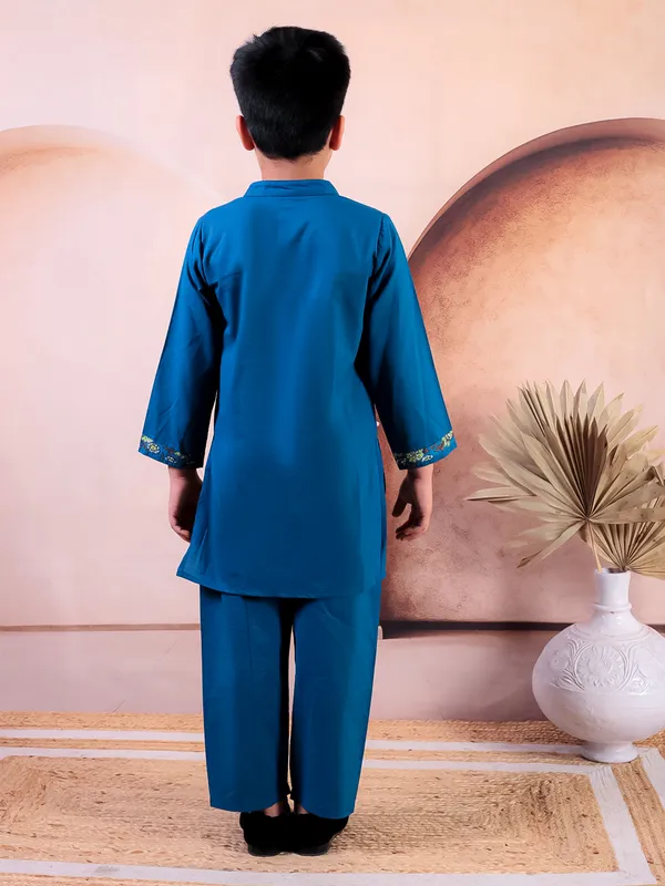 Turquise_Blue_Pure_Cotton_Printed_Kurta_Pyjama_Set