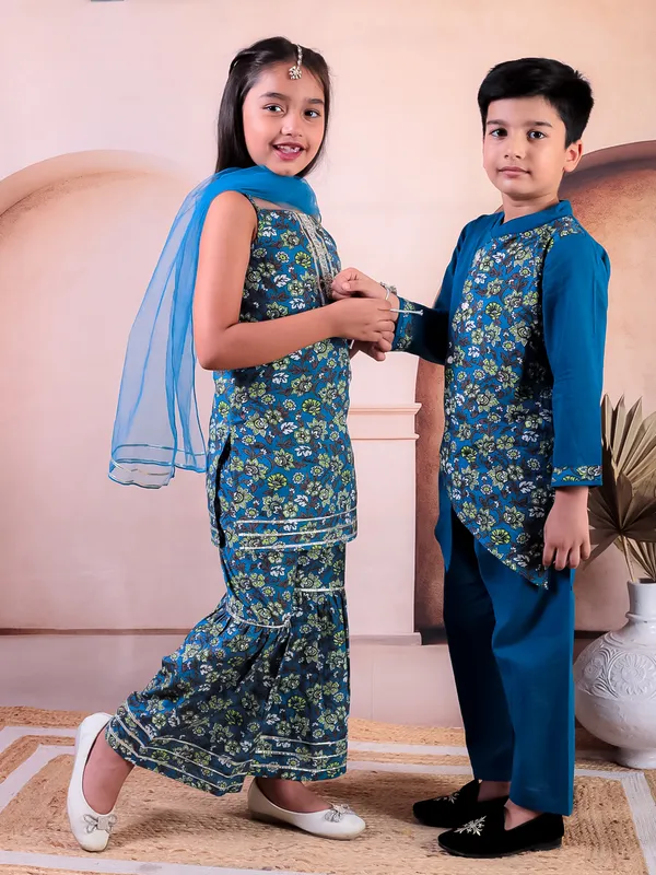 Turquise_Blue_Pure_Cotton_Printed_Kurta_Pyjama_Set