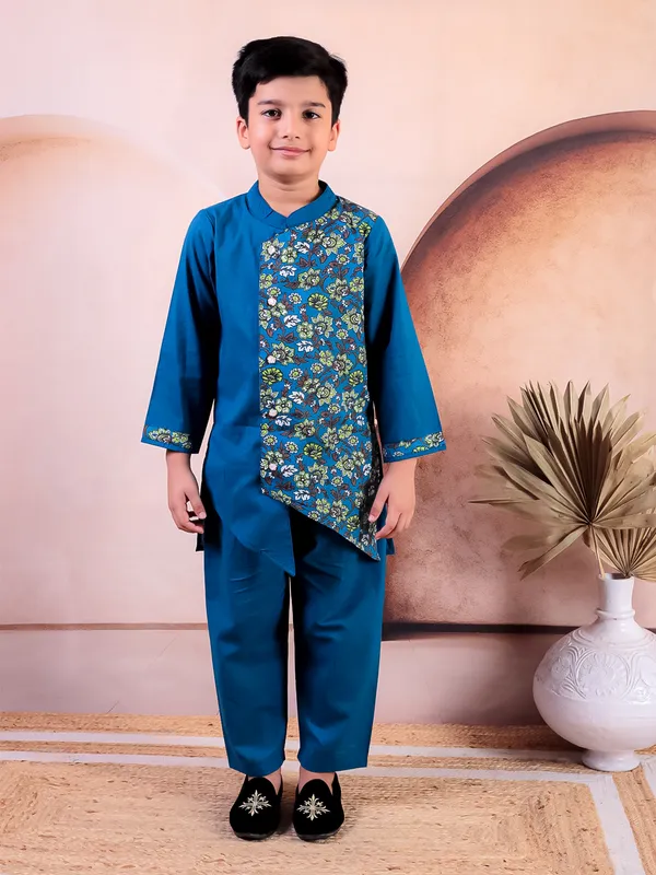 Turquise_Blue_Pure_Cotton_Printed_Kurta_Pyjama_Set