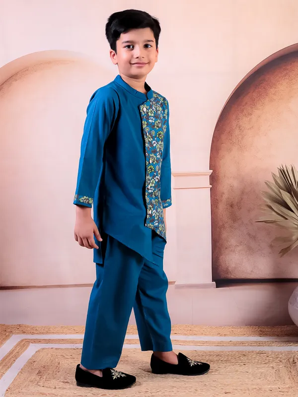 Turquise_Blue_Pure_Cotton_Printed_Kurta_Pyjama_Set
