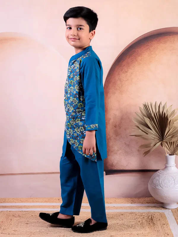 Turquise_Blue_Pure_Cotton_Printed_Kurta_Pyjama_Set
