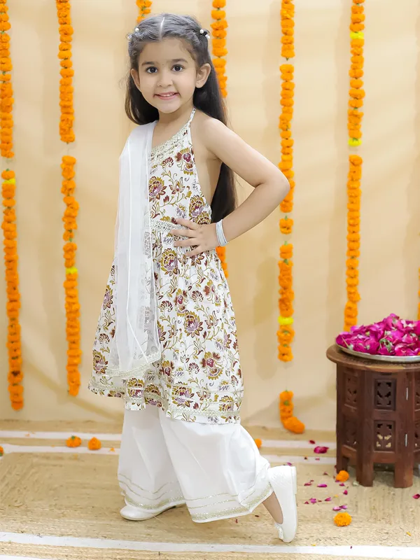 Brown_Floral_Printed_Regular_Pure_Cotton_Kurta_With_Sharara_&_With_Dupatta