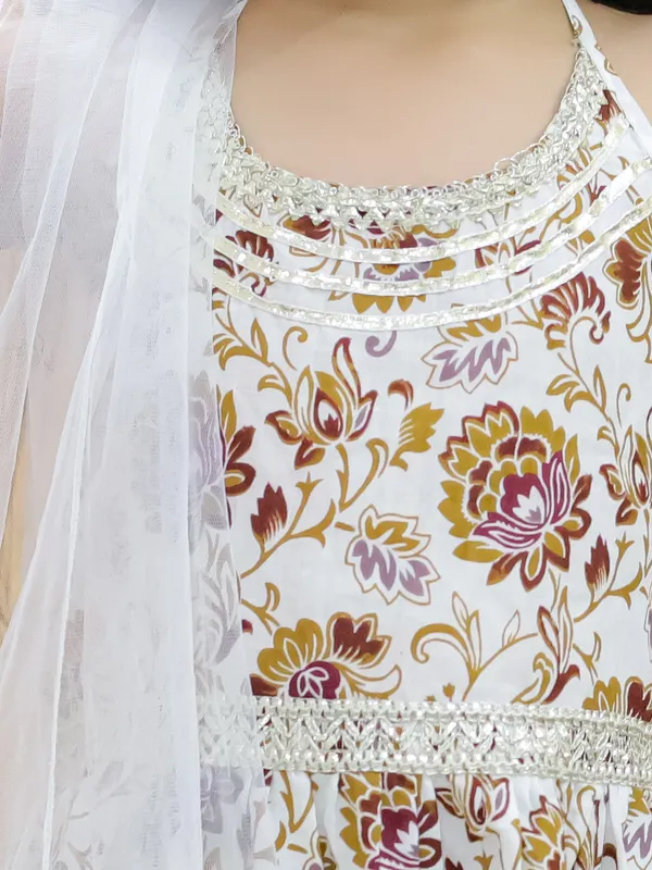 Brown_Floral_Printed_Regular_Pure_Cotton_Kurta_With_Sharara_&_With_Dupatta