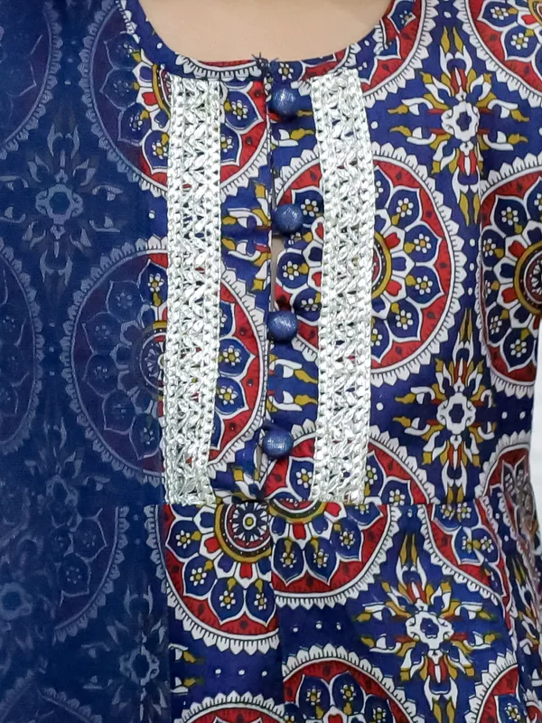 Blue_Paisley_Printed_Regular_Pure_Cotton_Kurta_With_Pyjamas_&_With_Dupatta