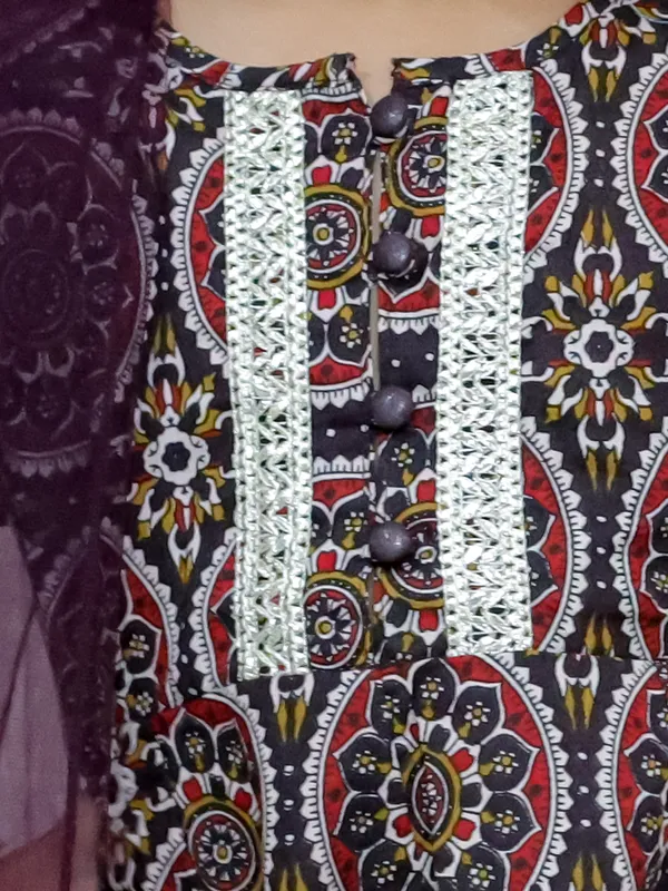 Brown_Paisley_Printed_Regular_Pure_Cotton_Kurta_With_Pyjamas_&_With_Dupatta
