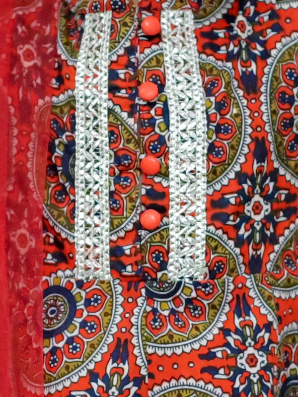 Orange_Paisley_Printed_Regular_Pure_Cotton_Kurta_With_Pyjamas_&_With_Dupatta