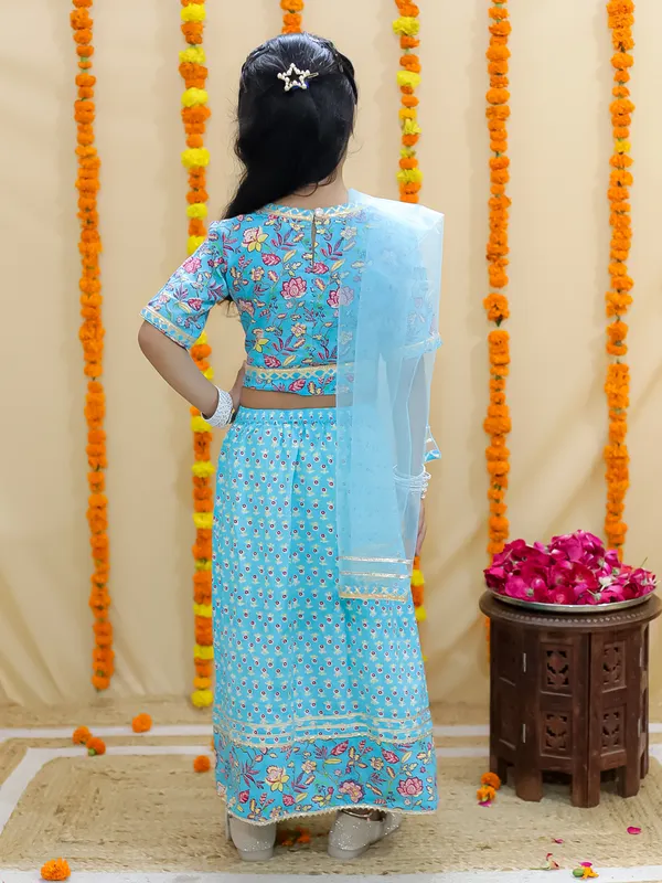 Blue_Floral_Printed_Ready_To_Wear_Cotton_Lehenga_&_Choli_With_Dupatta